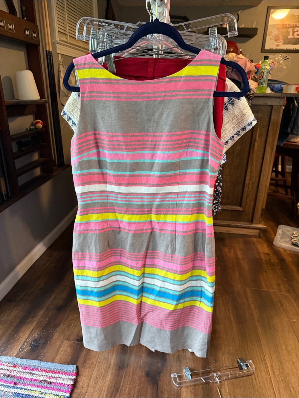 Tahari Sleeveless Striped Dress in Pink, Gray & Yellow
